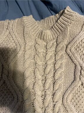 SHEIN Beige Cable Knit Crewneck Sweater